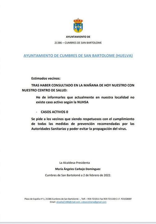 COMUNICADO COVID-19 CASOS ACTIVOS 0⃣ AYUNTAMIENTO CUMBRES DE SAN BARTOLOM...