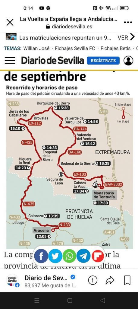 Vuelta ciclista a España .
 Etapa Aracena -Monasterio de Tentudia